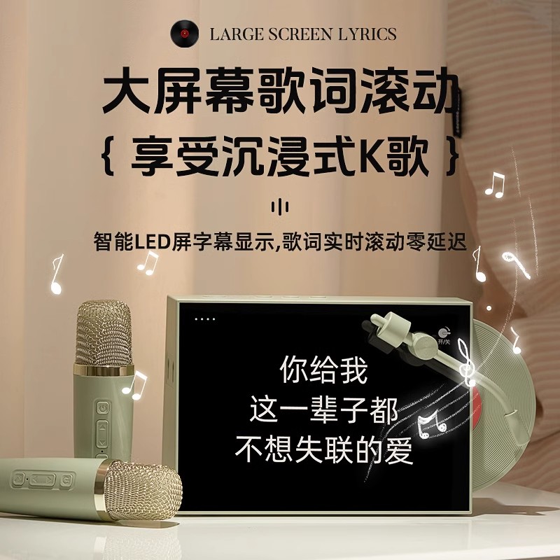 蓝牙音箱家用K歌小型音响话筒麦克风一体机家庭唱歌带歌词显示屏