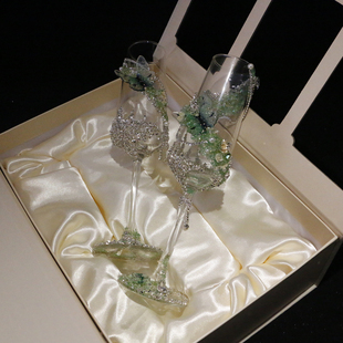 成品婚礼敬酒杯森系香槟杯碎钻闪耀订婚新婚礼物送闺蜜diy材料包