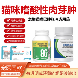 猫嗜酸性肉芽肿嘴唇肿胀消炎下巴红肿掉毛猫咪口炎泼尼松龙环孢素