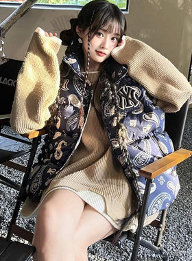 MLB秋冬款男女款羽绒马甲腰果花系列保暖休闲运动羽绒服3ADVI0126