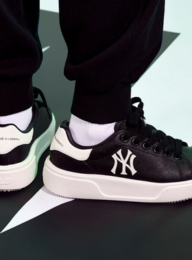 MLB鞋子男女同款厚底增高黑色NY复古情侣休闲运动鞋板鞋3ASXCCS3N