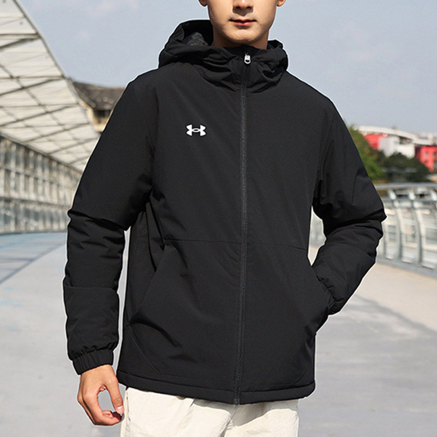 安德玛UA棉服男子秋冬保暖防风户外运动休闲上衣连帽外套22600902