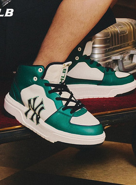 MLB男女鞋NY复古大标高帮厚底增高板鞋情侣休闲运动鞋3ASXCB12N