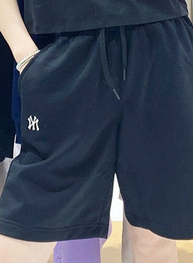 MLB短裤男女同款春夏NY小标刺绣针织情侣运动裤五分裤3ASPB0343