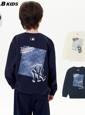 MLB儿童25秋冬新款NY波普老花男女童装复古圆领加绒卫衣7AMTM0356