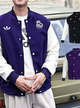 adidas阿迪达斯三叶草2025新款曼联扎染男女棉服棒球服外套JF0382