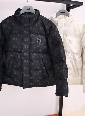 MLB鹅绒羽绒服25秋冬新款男女NY老花满印运动棉羽外套3ADJM0456
