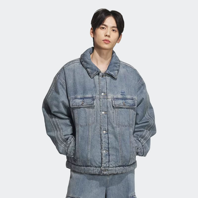 阿迪达斯牛仔棉服男外套保暖时尚