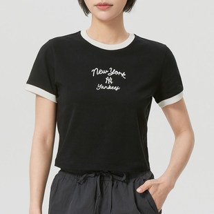 MLB短袖女子26春夏新款NY学院风撞色短款修身运动T恤3FTSV0163