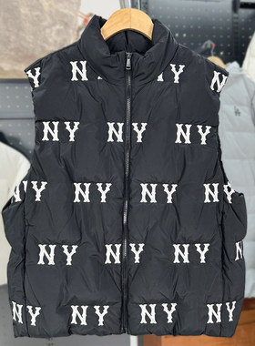MLB羽绒马甲男女秋冬款NY复古老花满标情侣运动羽绒背心3ADVG0146