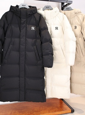MLB羽绒服25冬季新款男女NY防水长款连帽运动棉羽外套3ADJB2356