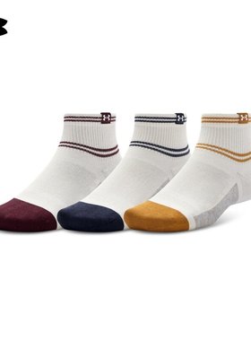 安德玛UA袜子25秋冬新款Sportstyle男女棉质运动短袜3双装1390131