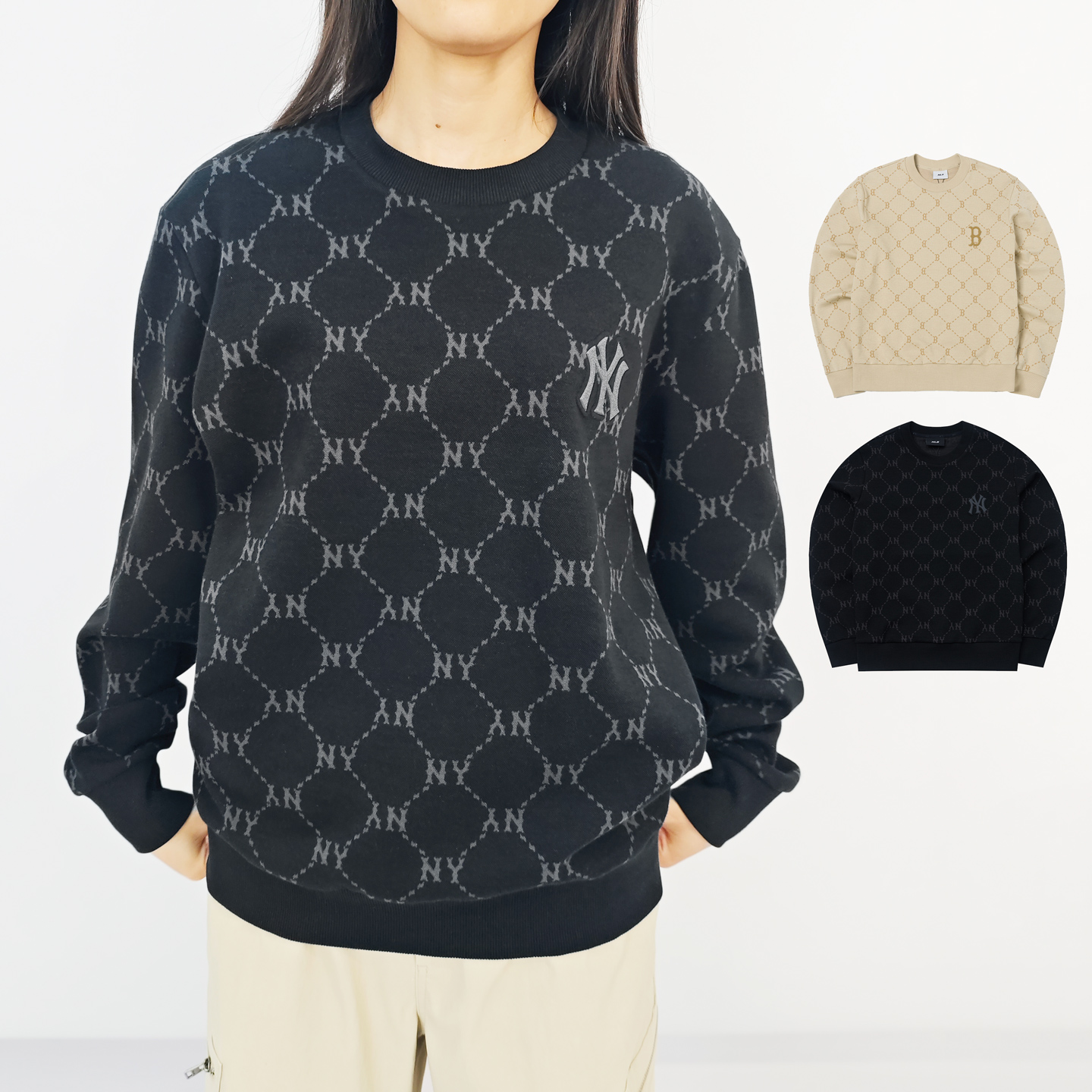 MLB卫衣NY钻石老花男女套头衫