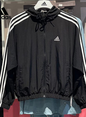 Adidas阿迪达斯女子外套春夏防风运动梭织连帽夹克 IC0560 HT3399