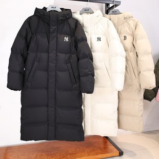 MLB羽绒服25冬季新款男女NY防水长款连帽运动棉羽外套3ADJB2356