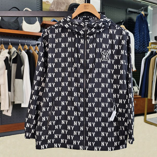 MLB男女外套NY复古老花满标情侣款 休闲连帽防风夹克3AWJM0143 时尚