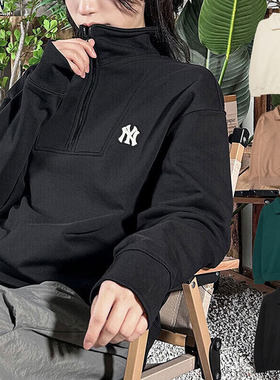 MLB男女卫衣NY刺绣小标春秋款情侣半拉链运动上衣套头衫3AMTB0534