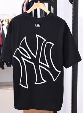 MLB短袖男女25夏季新款NY镂空大标情侣半袖运动纯棉T恤3ATSB6053