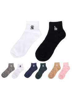 MLB袜子男女同款 运动袜撞色logo潮袜休闲中短筒袜子两双3ASOS044N