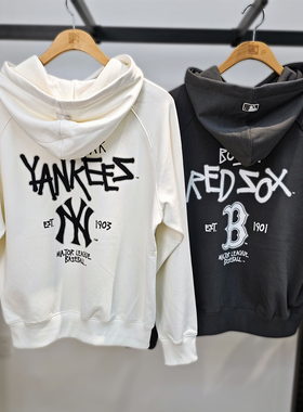 MLB男女卫衣25新款情侣NY潮流字母印花宽松连帽套头衫3AHDB0551
