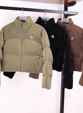 MLB羽绒服女子25秋冬新款NY哑光亮面短款立领棉羽外套3FDJB4056