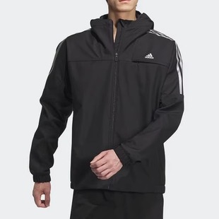 Adidas阿迪达斯外套秋冬男子反光三条纹薄绒连帽运动上衣JG8515