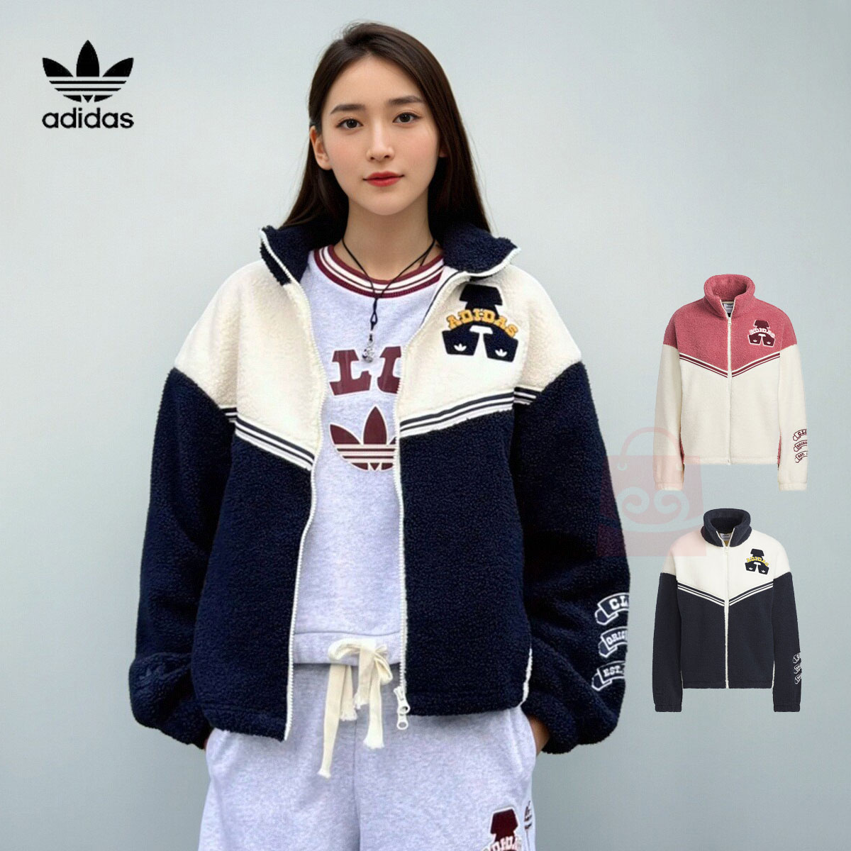 阿迪达斯女士羊羔绒运动外套