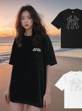 MLB男女短袖NY后背镂空大标学院风情侣休闲透气运动T恤3ASWB2243