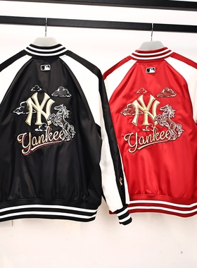 MLB棒球夹克男女26马年新款NY印花夹棉保暖运动休闲外套3AJPQ0161