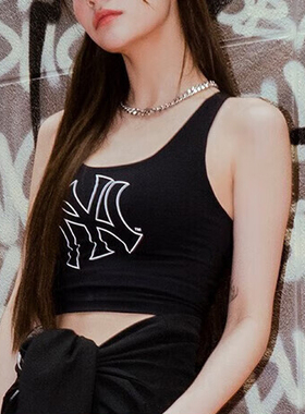 MLB女款黑色背心NY复古大标运动服时尚百搭吊带无袖T恤3FTKB0433