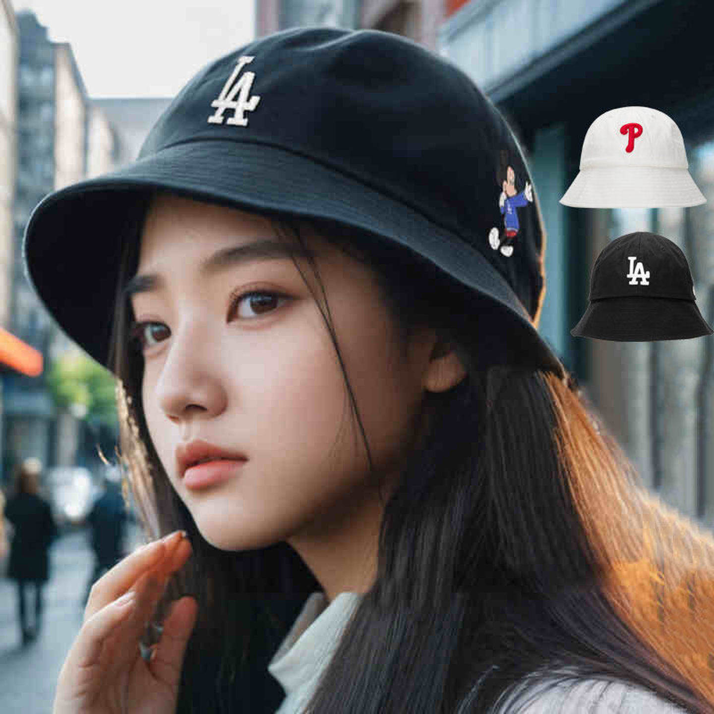 MLB渔夫帽男女同款迪士尼联名情侣帽子防风遮阳运动盆帽32CPHK011