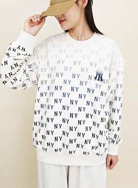 MLB卫衣25秋季新款男女NY复古渐变老花满标运动套头衫3AMTM1354