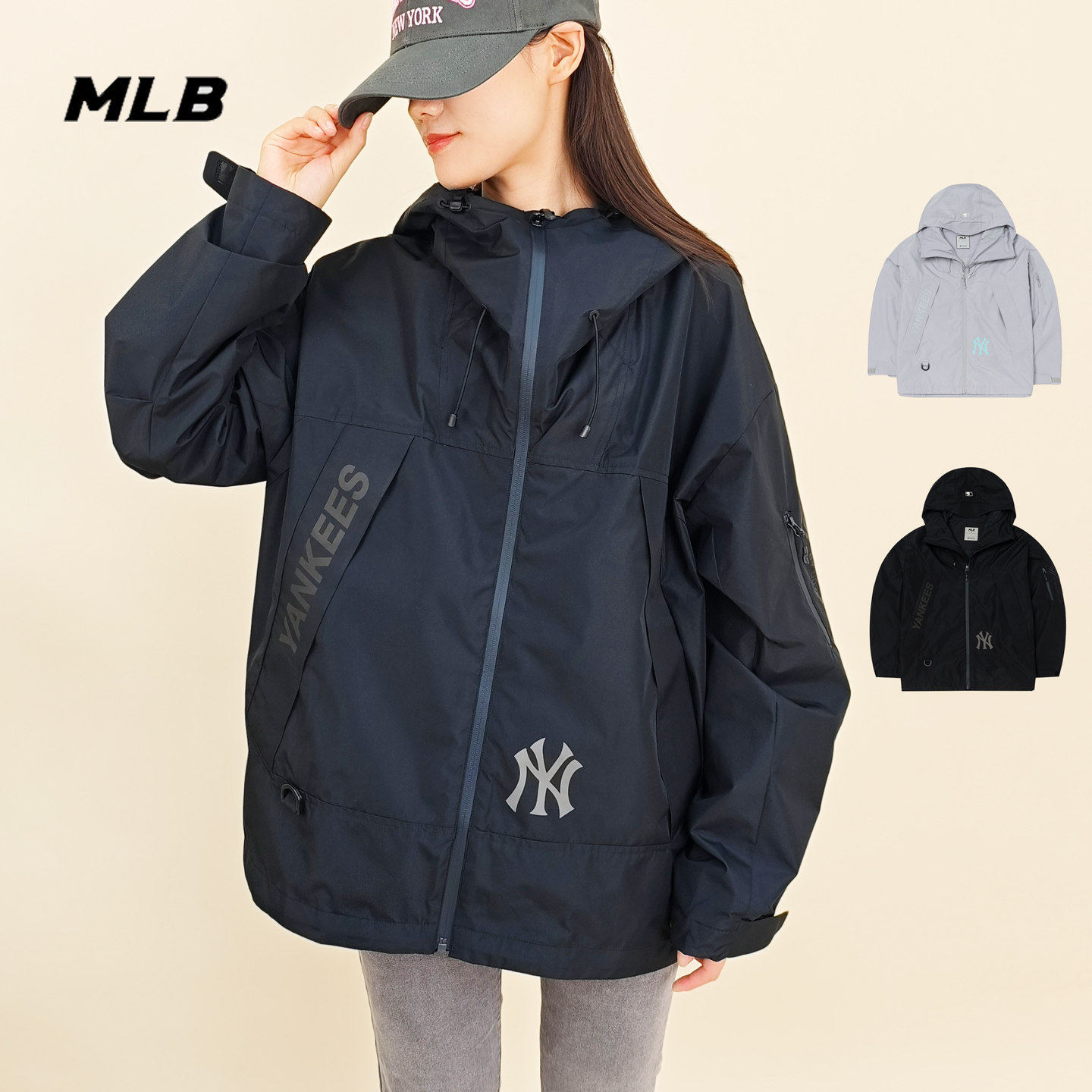 MLB冲锋衣男女NY字母GORE TEX防水户外运动夹克情侣外套3AWJB9054