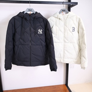 MLB羽绒服25秋冬新款 男女NY刺绣菱格连帽运动棉羽外套3ADJB2756