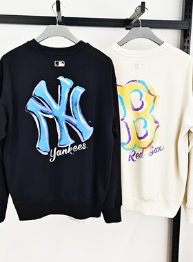 MLB卫衣男女25秋冬新款NY彩绘大标印花情侣运动套头衫3AMTB3254