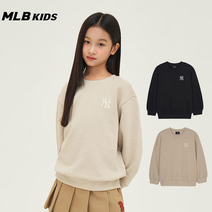 MLB童装NY刺绣小标男女儿童宽松运动圆领加绒保暖卫衣7AMTB0446