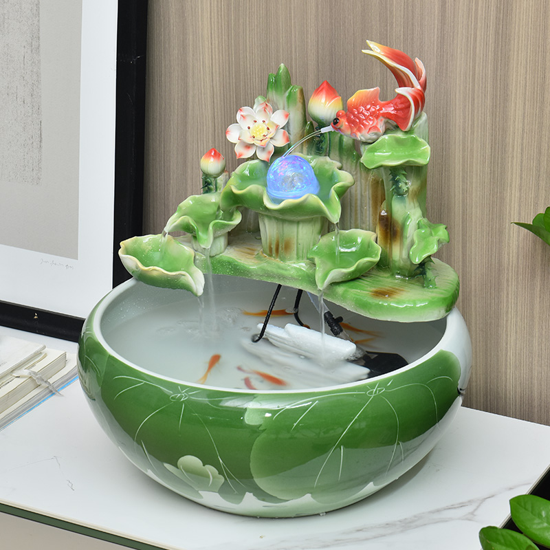 陶瓷荷花流水摆件家用客厅鱼缸