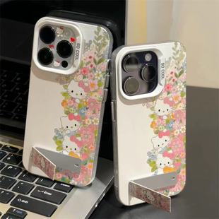 vivo花朵HelloKitty手机壳OPPO可爱hello春天iQOO13金属Kitty粉色kt猫Reno12Pro女s20支架x200适用neo10一加9