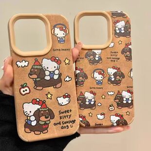 vivo腊肠狗Kitty手机壳OPPO棕色HelloKitty翻毛皮hello犬Reno13可爱12Pro美拉德KT猫x200x100适用s20x19女11+