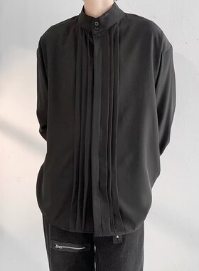 轻奢高级立领新中式衬衫男春秋季小众上衣韩版宽松免烫长袖衬衣潮