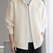 白色高级感秋装 休闲百搭衬衣长袖 外衣 男生外套春秋薄款 华夫格衬衫