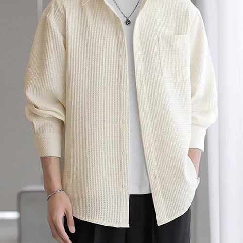 高级感百搭华夫格长袖白色外衣