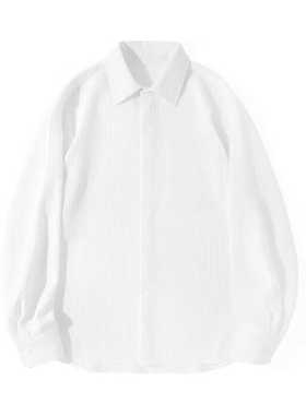 2024秋季华夫格长袖衬衫男纯色玉米粒纹理上衣小众高级感痞帅衬衣