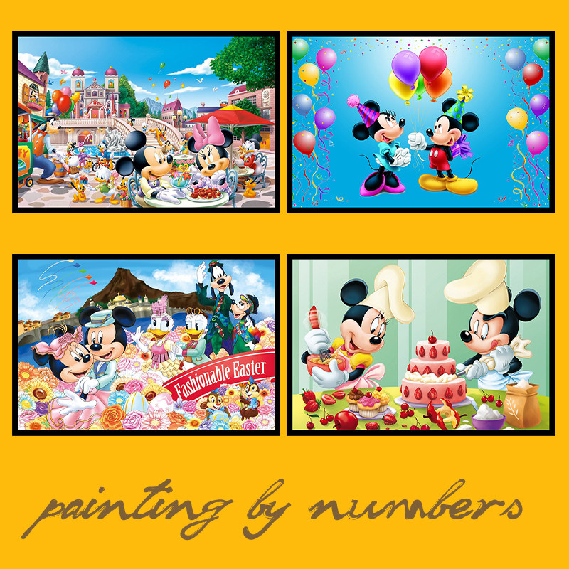 米老鼠唐老鸭全家福 diy数字油彩画儿童填充手绘卡通卧室装饰挂画