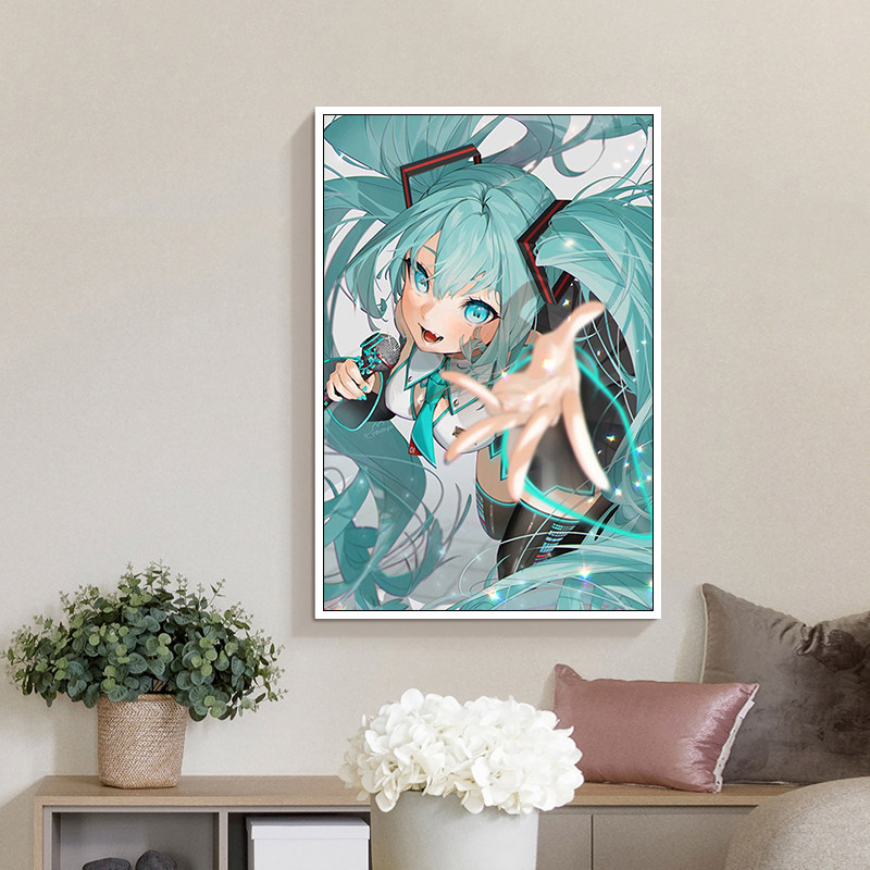 动漫数字油彩画diy手绘涂色治愈日系挂画 初音未来宿舍卧室装饰画