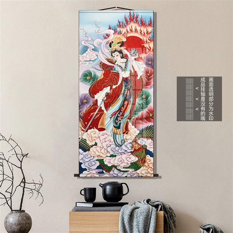 热销九天玄女娘娘画像道家供奉卷轴挂画玄关书房沙发背景墙客厅装