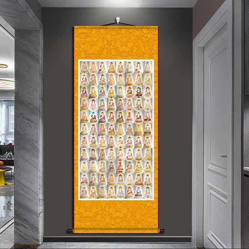热销八十八佛画像高清88佛像画家用国画丝绸卷轴客厅佛陀装饰挂画