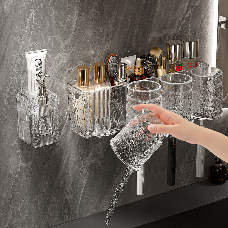 牙刷置物架浴室卫生间免打孔壁挂式高颜值电动牙刷具牙膏架漱口杯