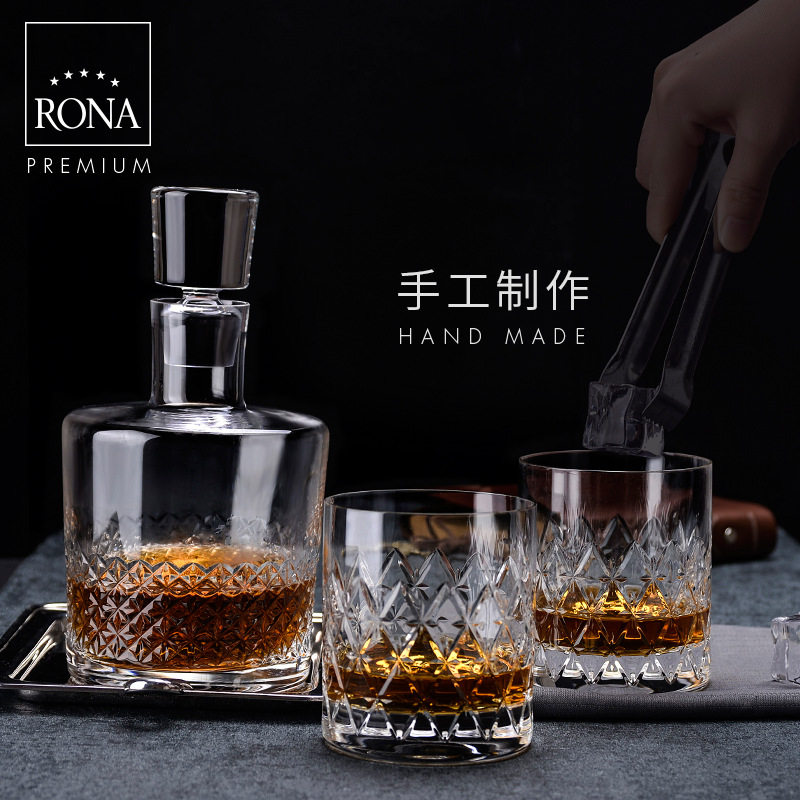 Rona洛娜威士忌酒杯进口水晶玻璃雕花洋酒杯家用平底奢华杯XO酒杯