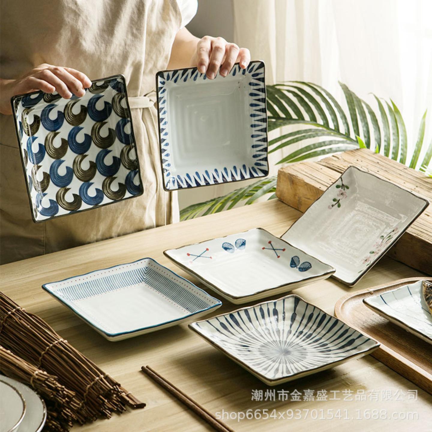 日式陶瓷盘子7寸四方盘寿司沙拉